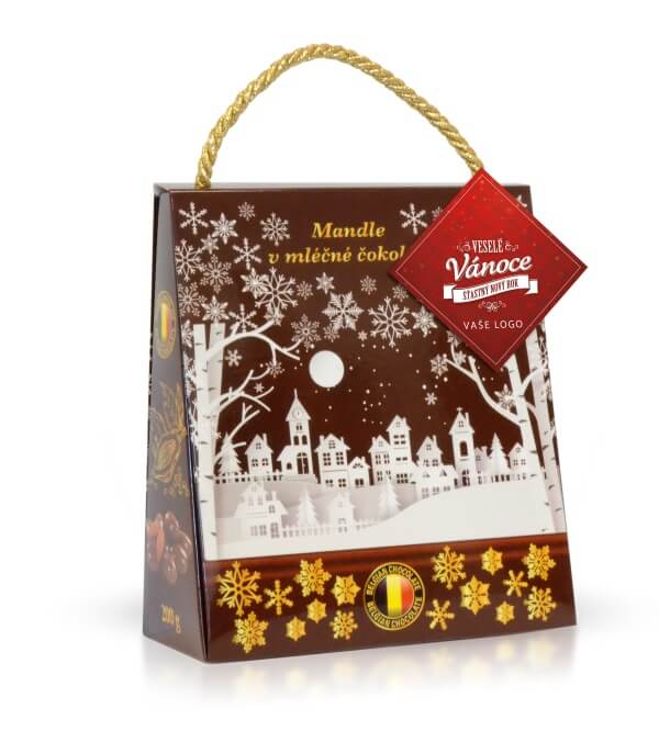Mandle v mléčné čokoládě v dárkové tašce s vánočním motivem 200 g_600